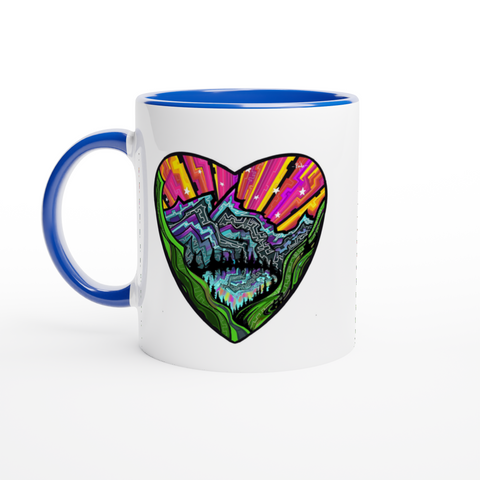 Mountain heart mornings / White 11oz Ceramic Mug with Color Inside