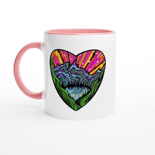 Mountain heart mornings / White 11oz Ceramic Mug with Color Inside